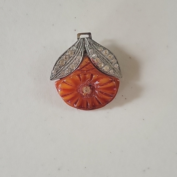 Antique Vintage Rhinestone Celluloid Scarf Clip Pendant - Picture 6 of 6